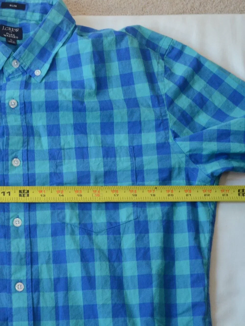 J.Crew Flex Washed Slim Blue Buffalo Plaid Button Down Shirt Men's Large Cotton